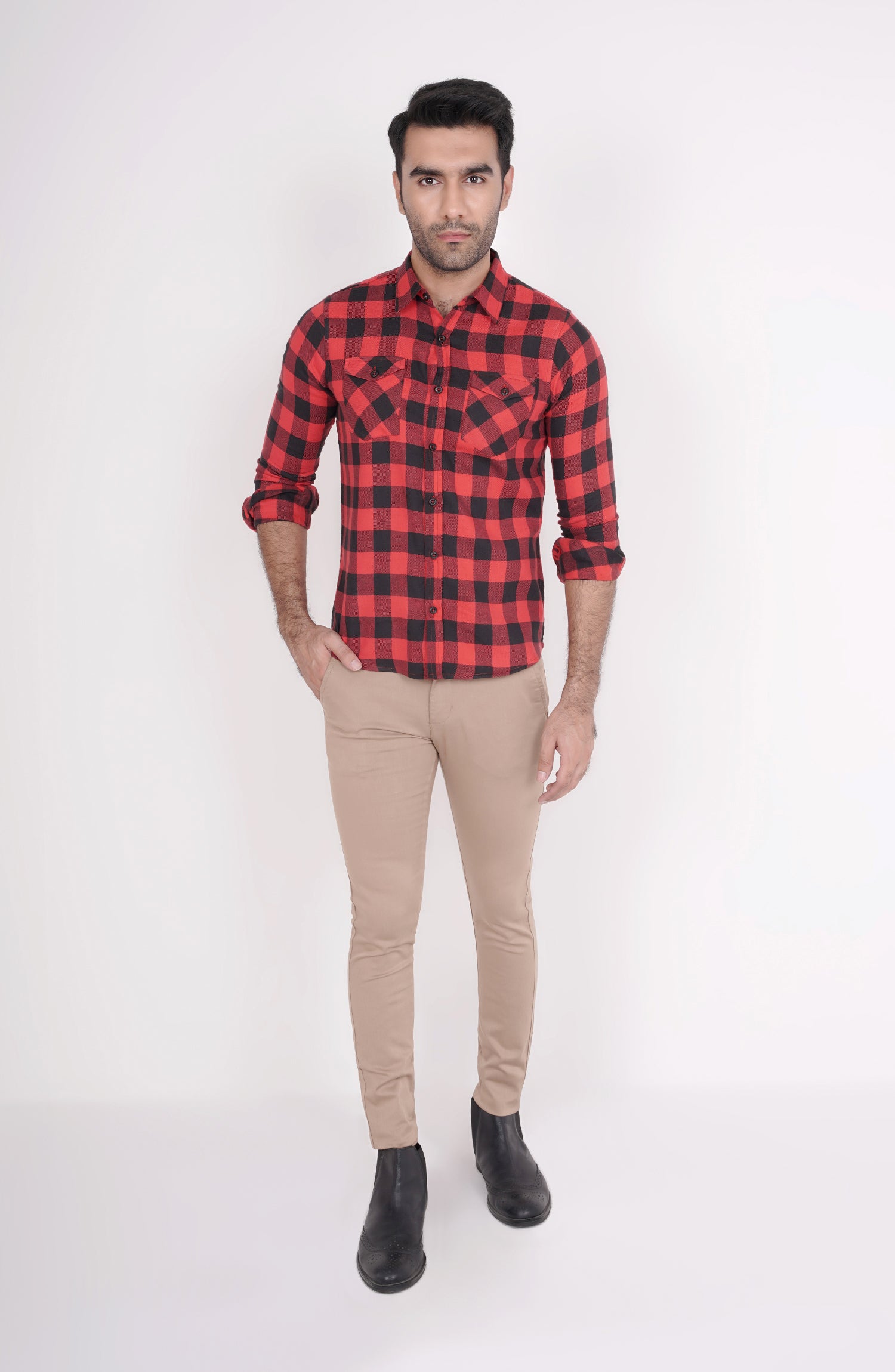 MWF606422 CHECKERED FLANNEL SHIRT IN RED RED BLACK