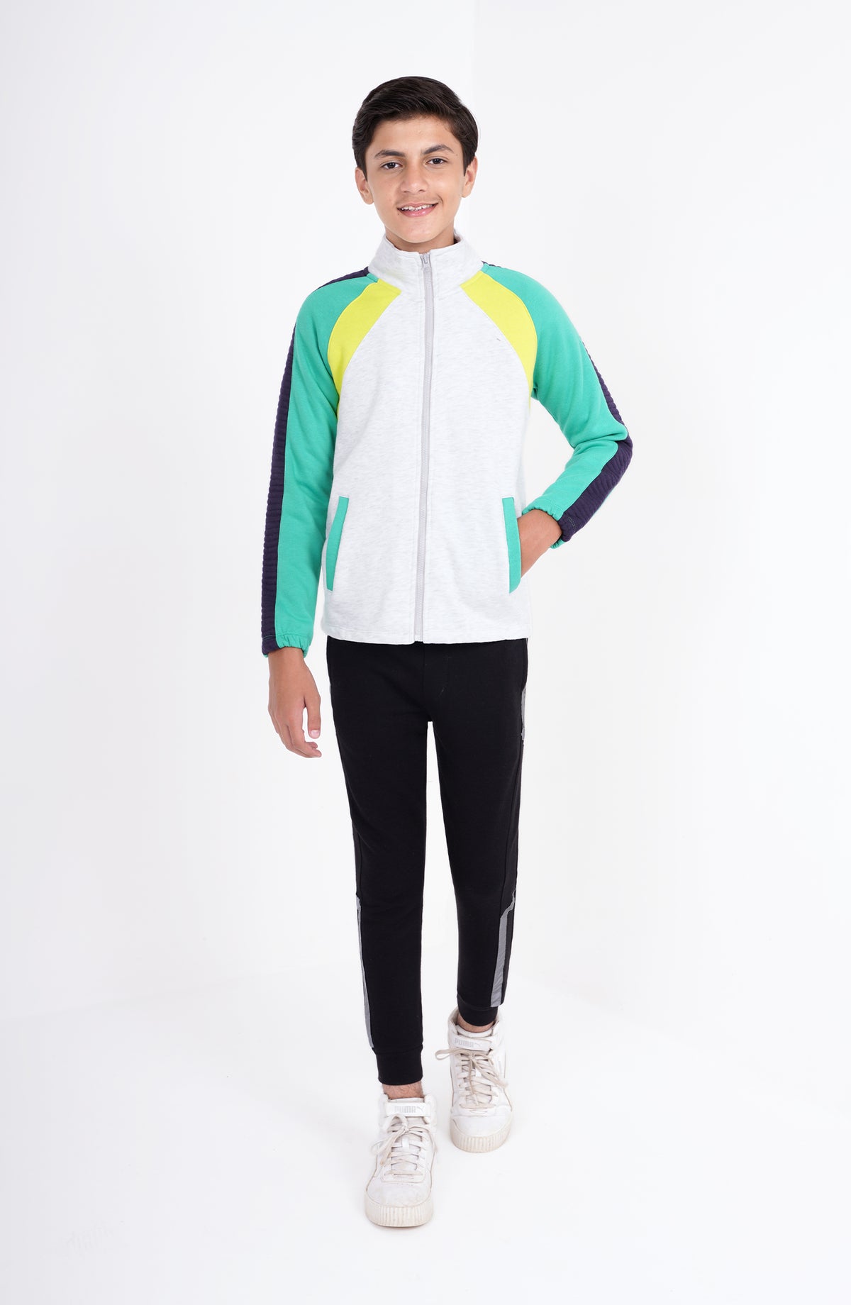 Color Block Mock Neck Zipper
