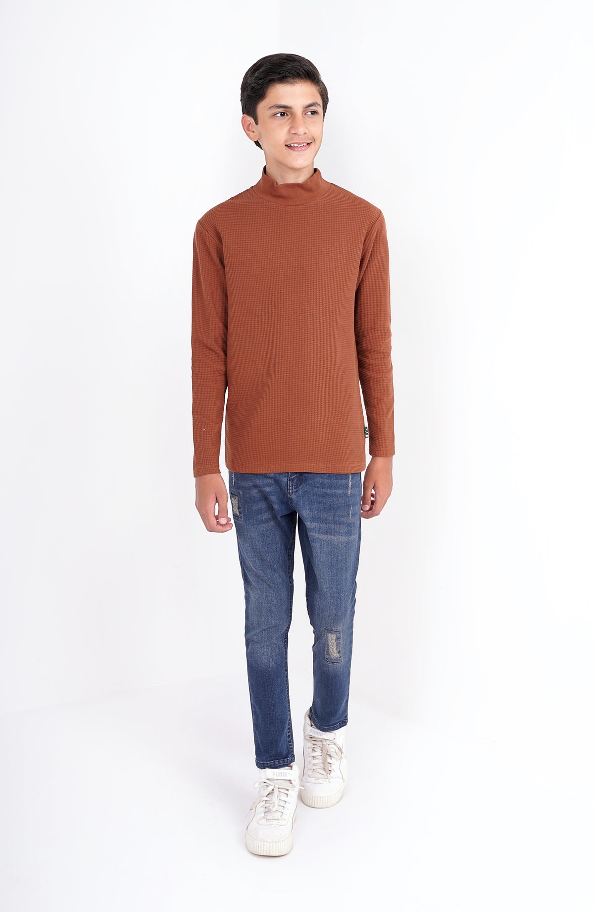 Basic Mockneck In Waffle Knit