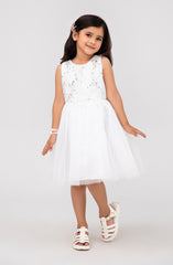 Infant Girls Sequenced White Dress-IGWD722325