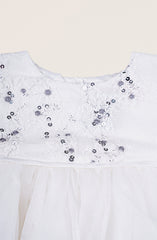 Infant Girls Wht Sequenced Embroidered Dress-IGWR700125