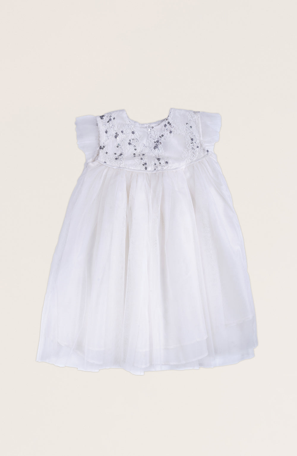 Infant Girls Wht Sequenced Embroidered Dress-IGWR700125