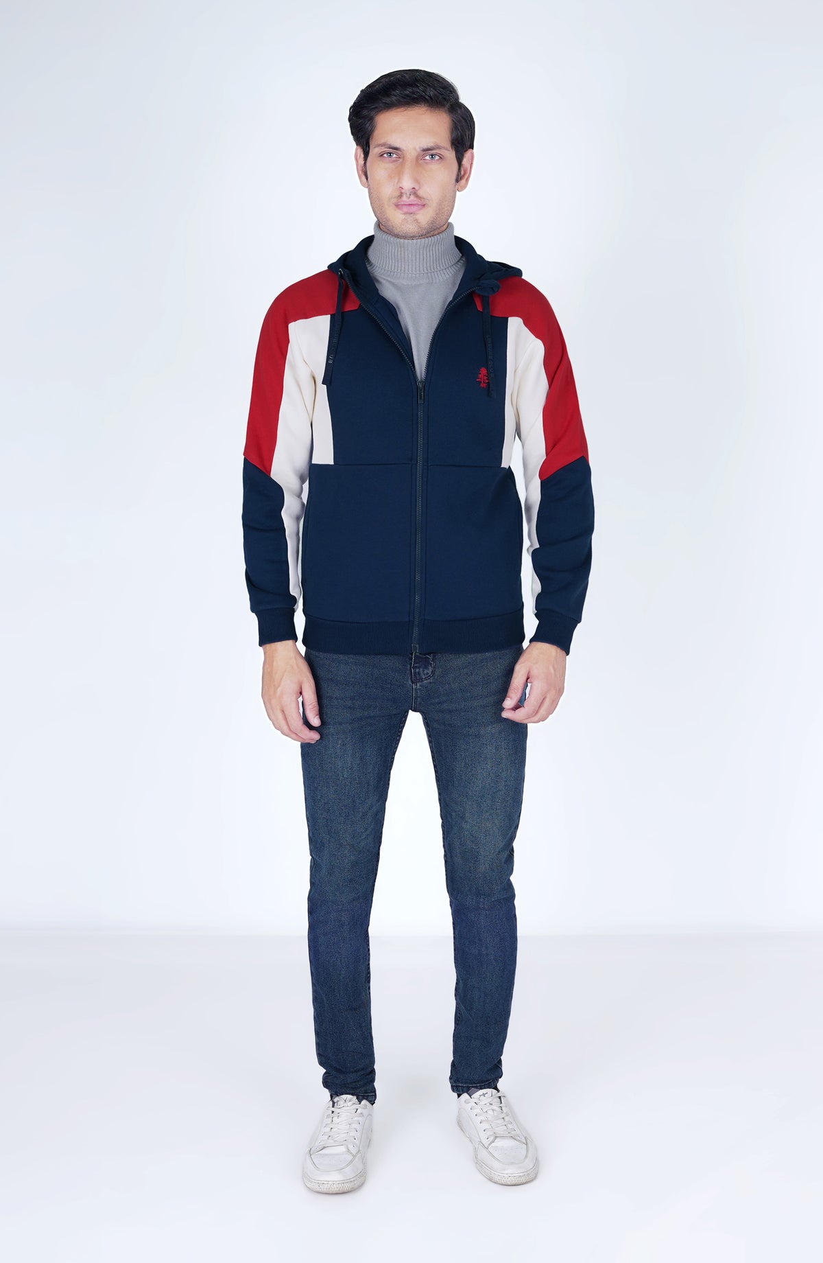 Color Block Zip Up Hoddie