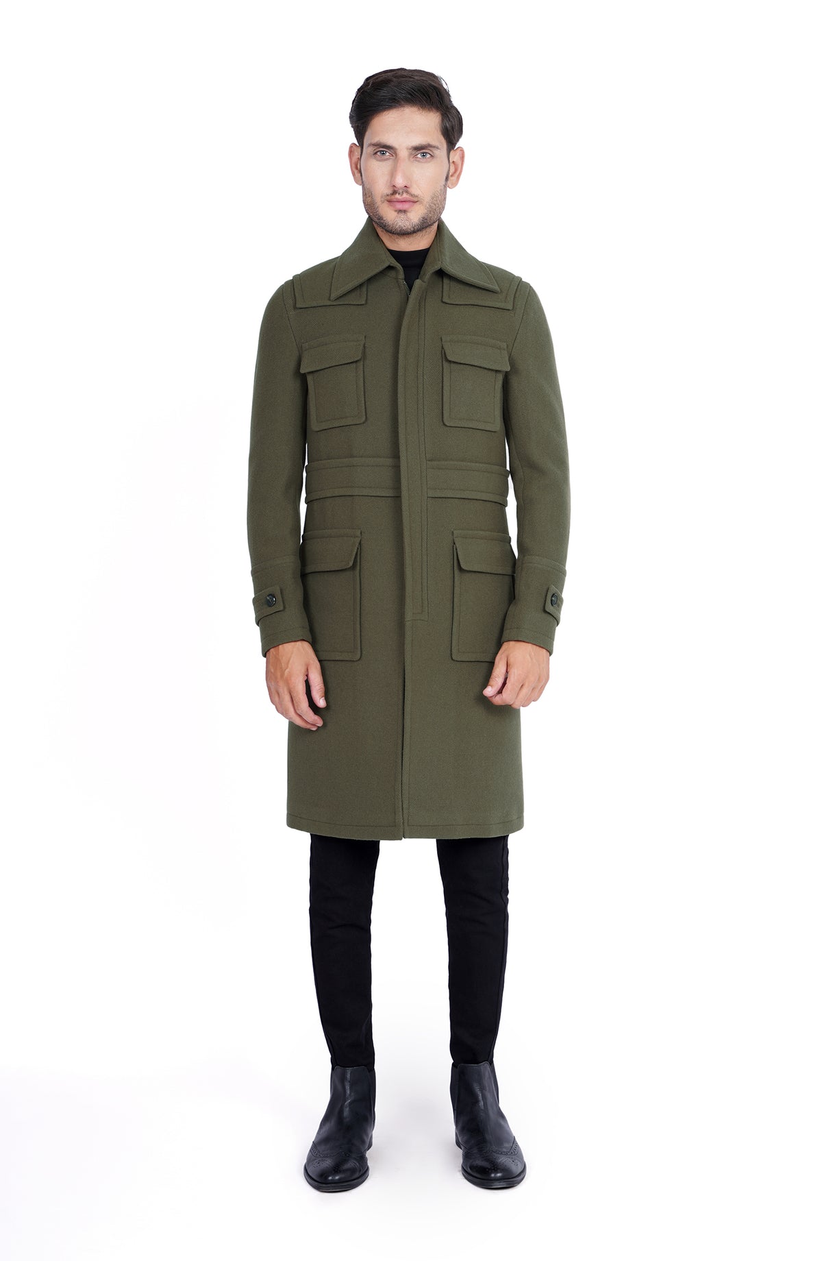 Green Military Trench Coat In Wool