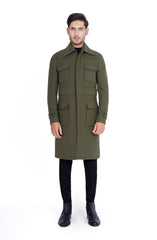Green Military Trench Coat In Wool