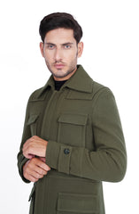 Green Military Trench Coat In Wool