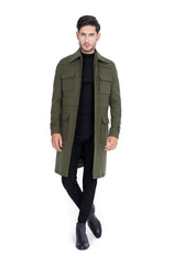 Green Military Trench Coat In Wool
