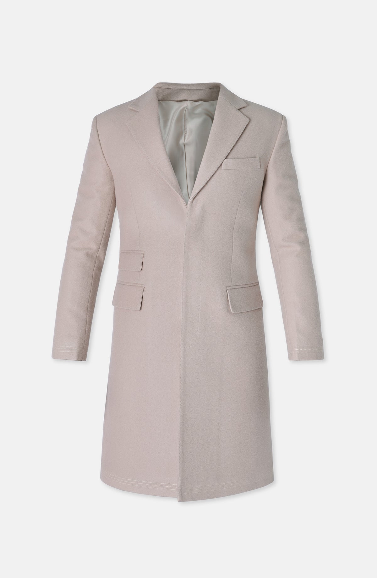 Notch Collar Long Coat In Wool