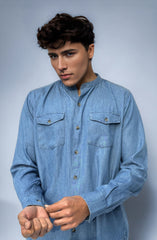 Band Collar Denim Shirt