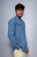 Band Collar Denim Shirt