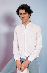 Cotton Linen Shirt In White