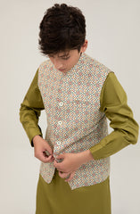 Boys Printed Waist Coat-SBWC703125