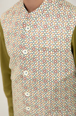 Boys Printed Waist Coat-SBWC703125