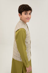 Boys Printed Waist Coat-SBWC703125