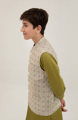 Boys Printed Waist Coat-SBWC703125