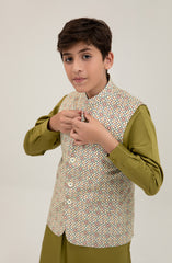 Boys Printed Waist Coat-SBWC703125