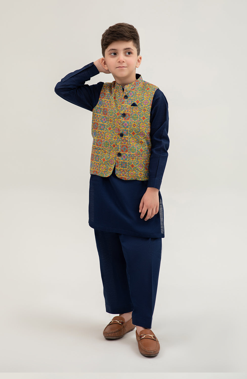 Infant Boys Printed Waist Coat 3 Piece -SIS716125