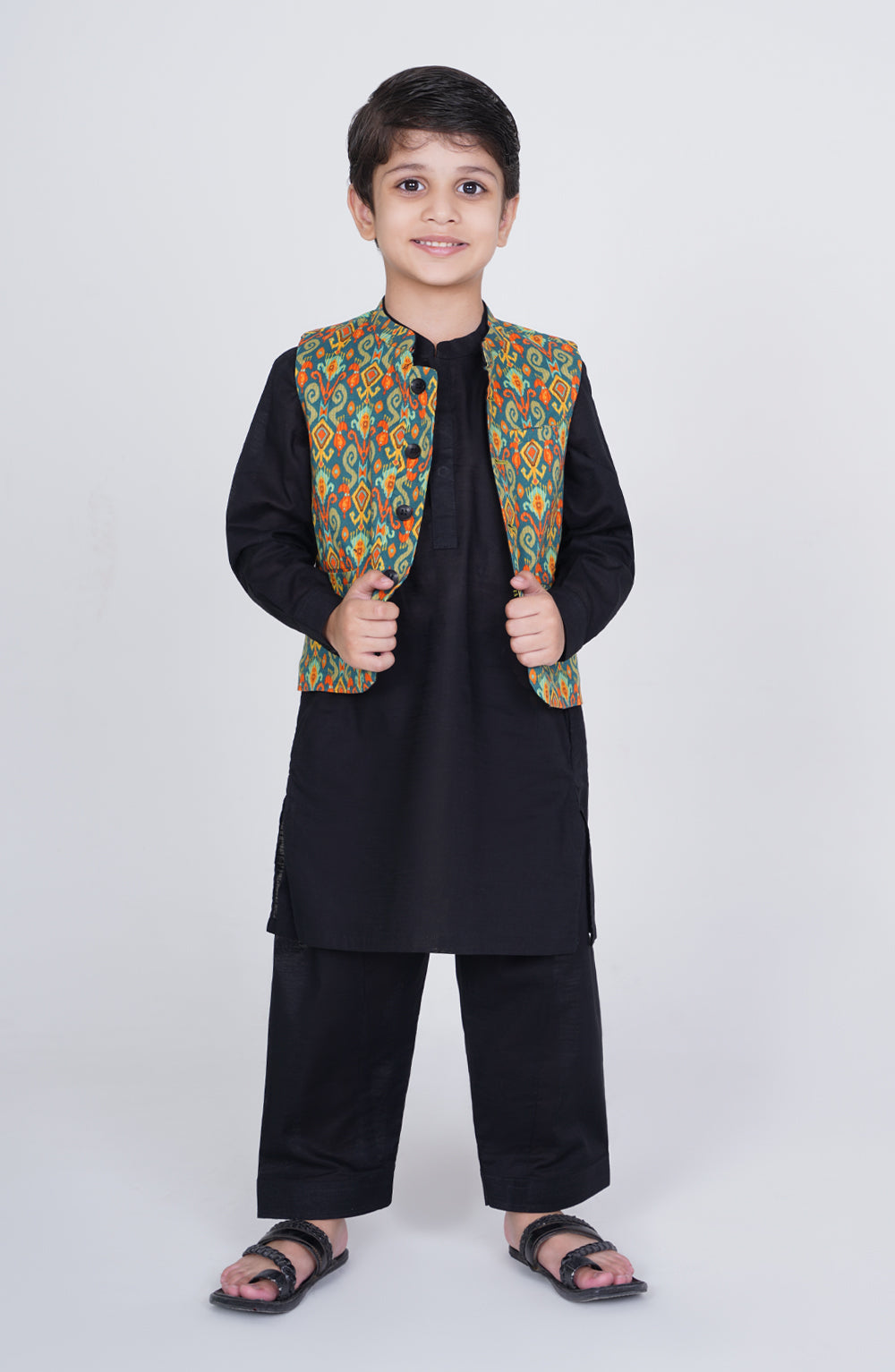 Infant Boys Printed Waist Coat 3 Piece -SIS721125