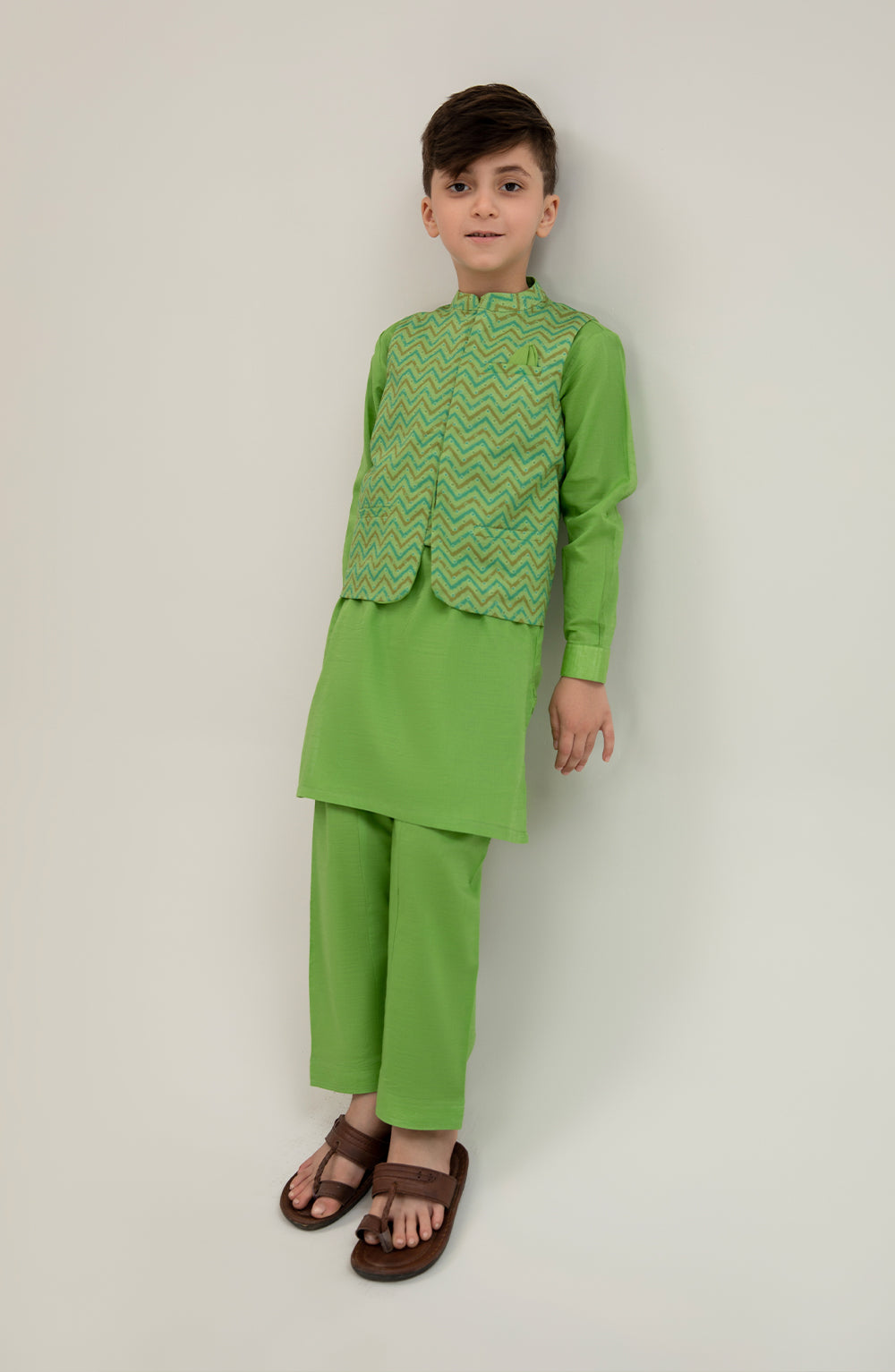 Infant Boys Printed Waist Coat 3 Piece -SIS725125