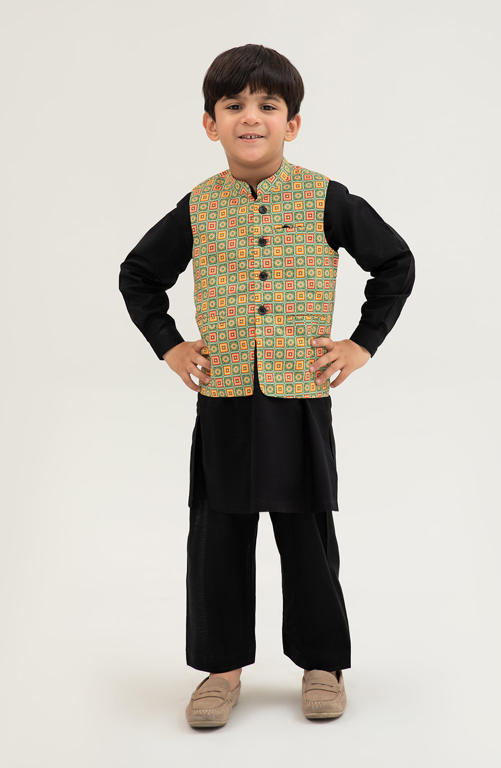 Infant Boys Printed Waist Coat 3 Piece -SIS726125