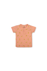Printed Single Jersey Henley - Peach