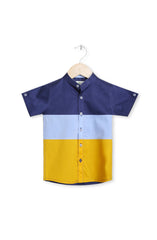 Color Block Band Neck Poplin Shirt