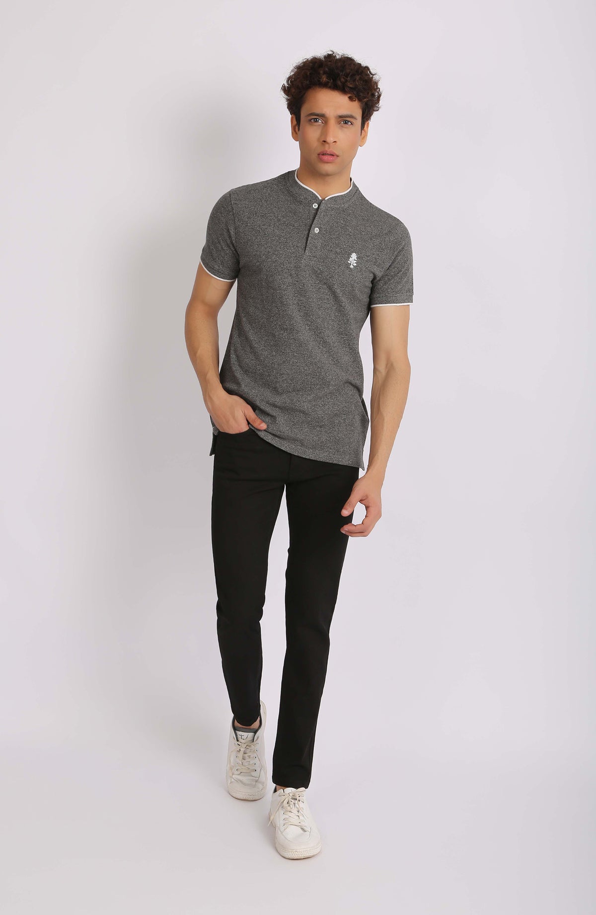 Henley In Grey Melange Color