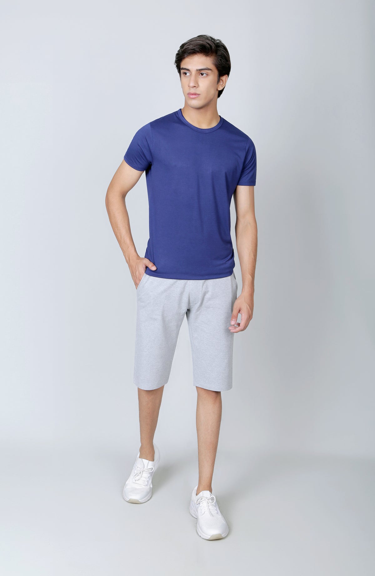 Viscose Blend Basic Tee-Navy