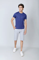 Viscose Blend Basic Tee-Navy