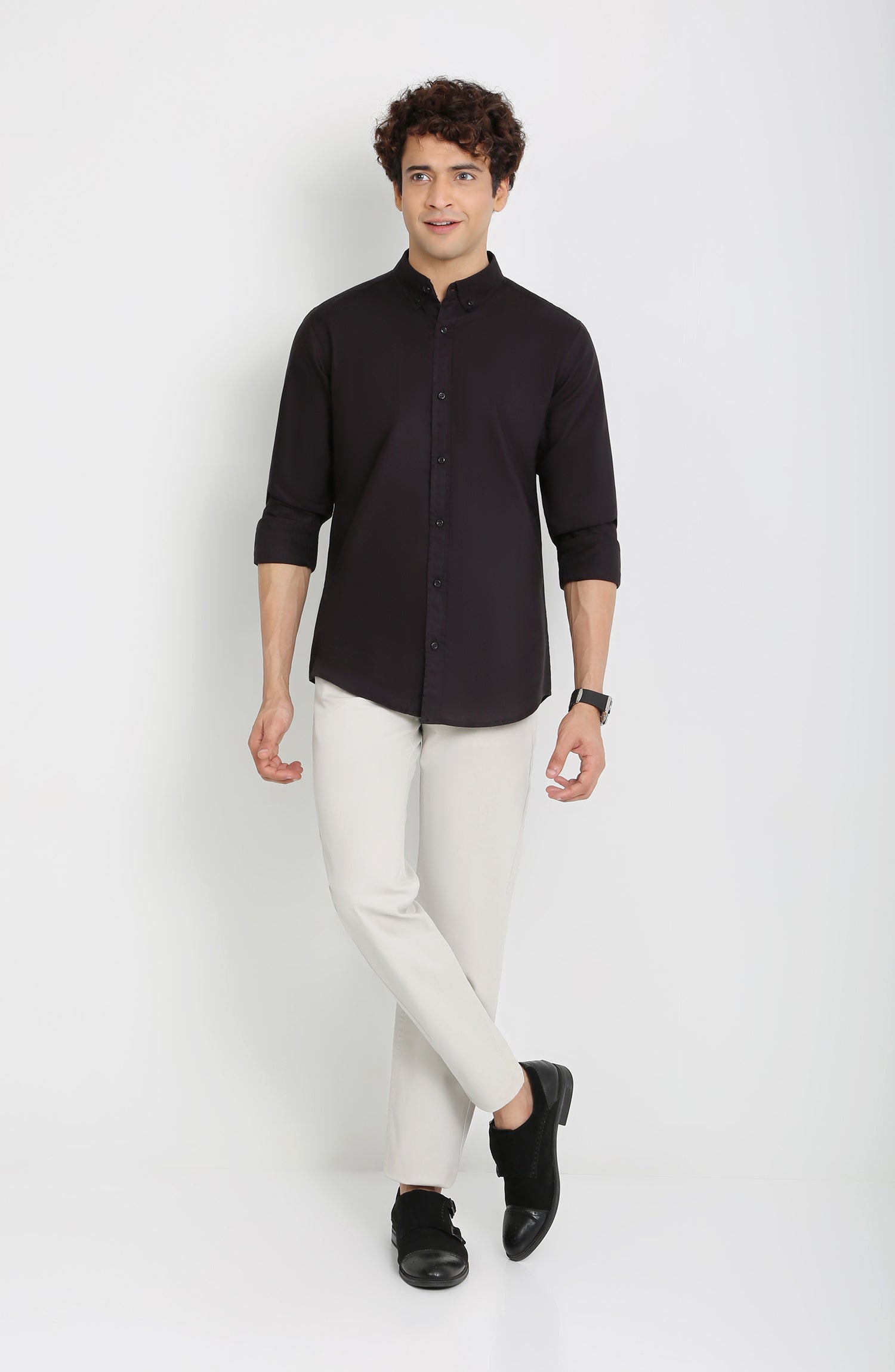 MWF800B222-BASIC OXFORD SHIRT-BLACK – Leisure Club Official