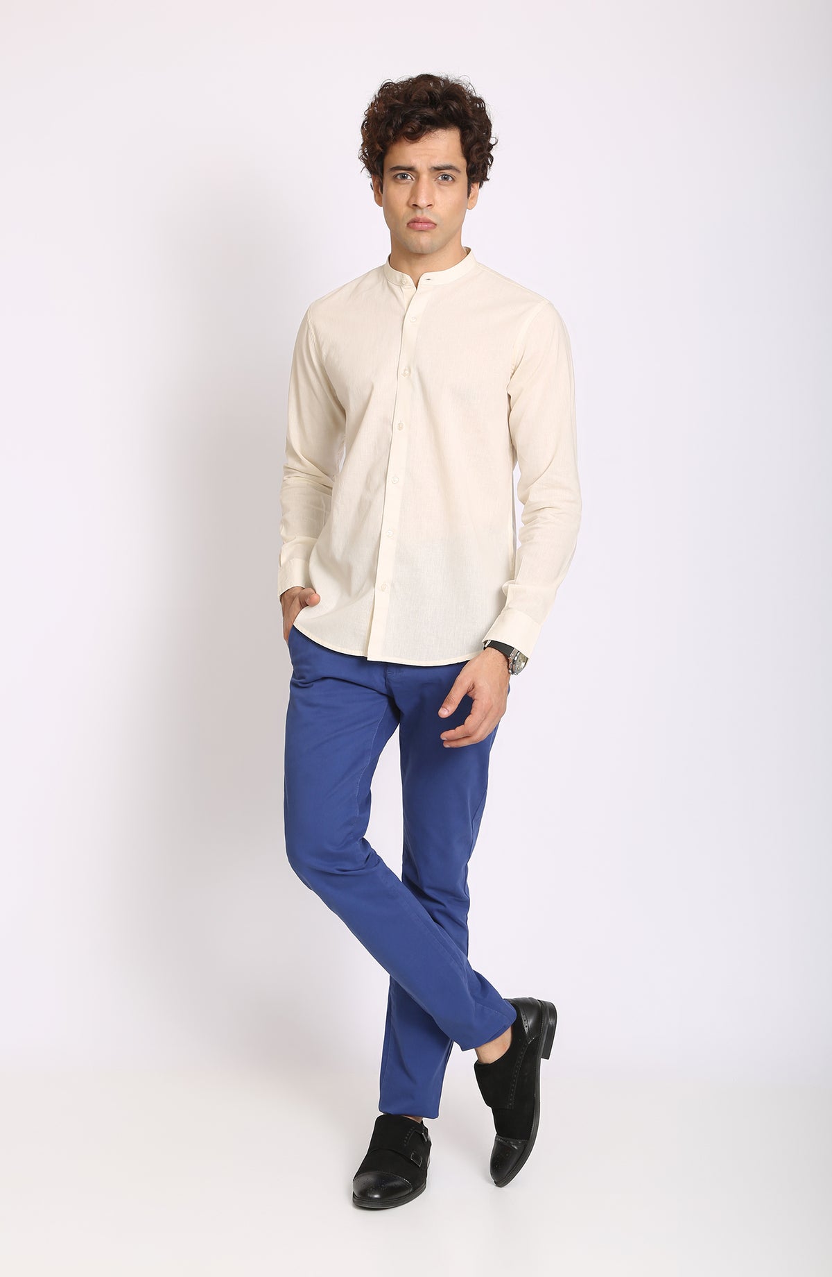 Linen Band Collar Shirt