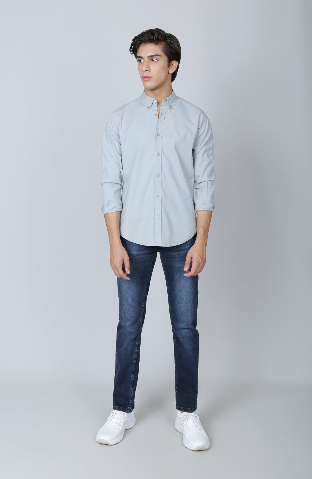Basic Button Down Shirt-Grey