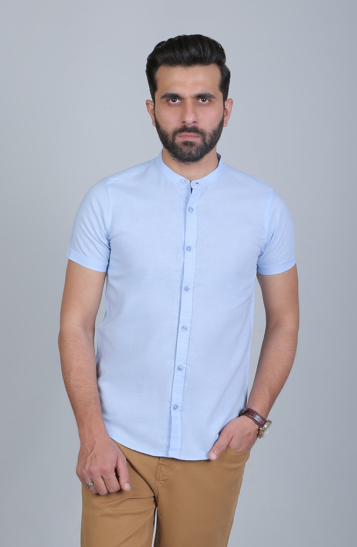 Half Sleeve Linen Shirt - Sky