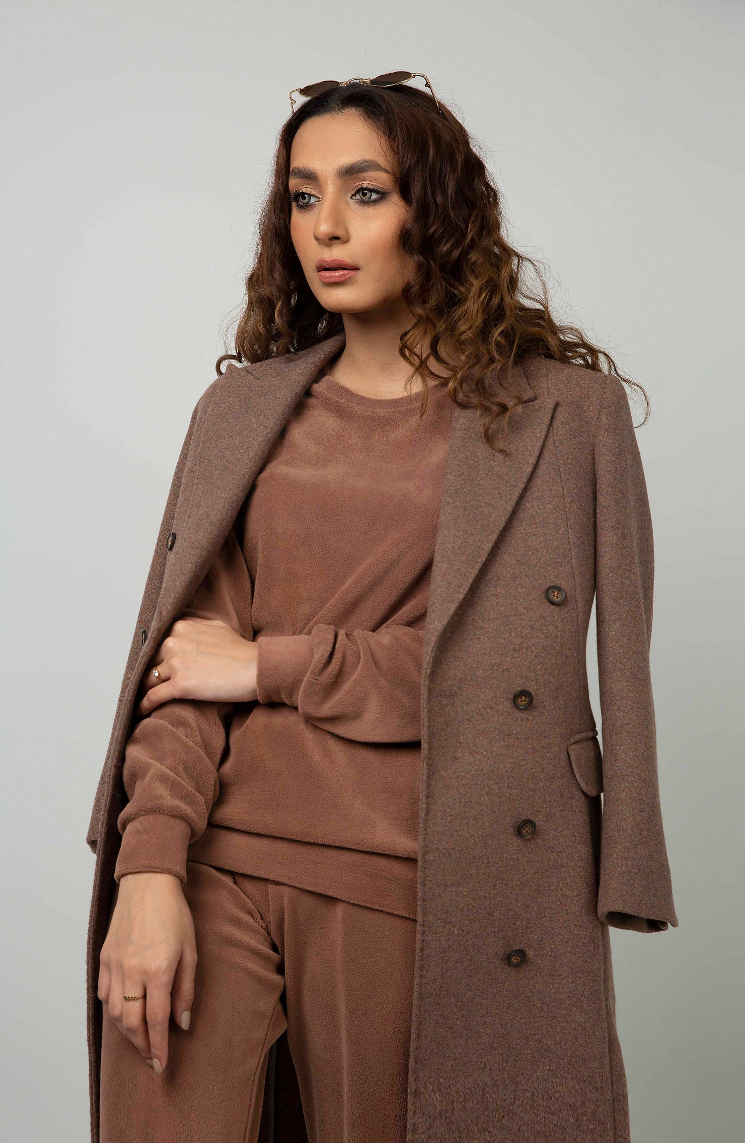 WCW601421-WOMEN DOUBLE BREASTED LONG COAT-BROWN – Leisure Club