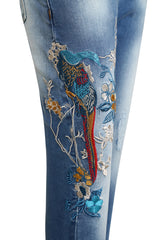 Peacock Embroidered Jeans
